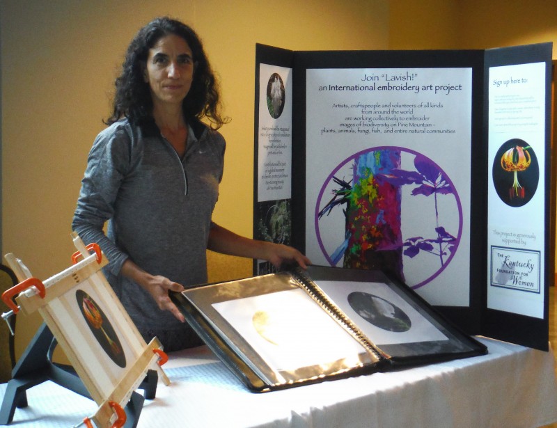 Zoé Strecker's Lavish! Embroidery  project table, "It's Good to be Young in the Mountains" conference, August 14-16, 2015, Harlan, Kentucky